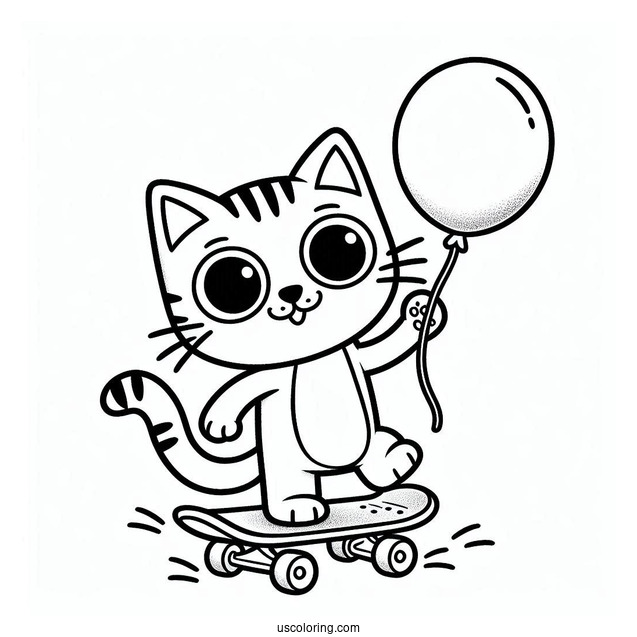 Talented Pete The Cat On a Skateboard Holding a Balloon