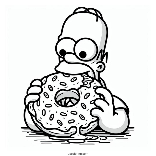Coloring Page Of Homer Eating Big Donut