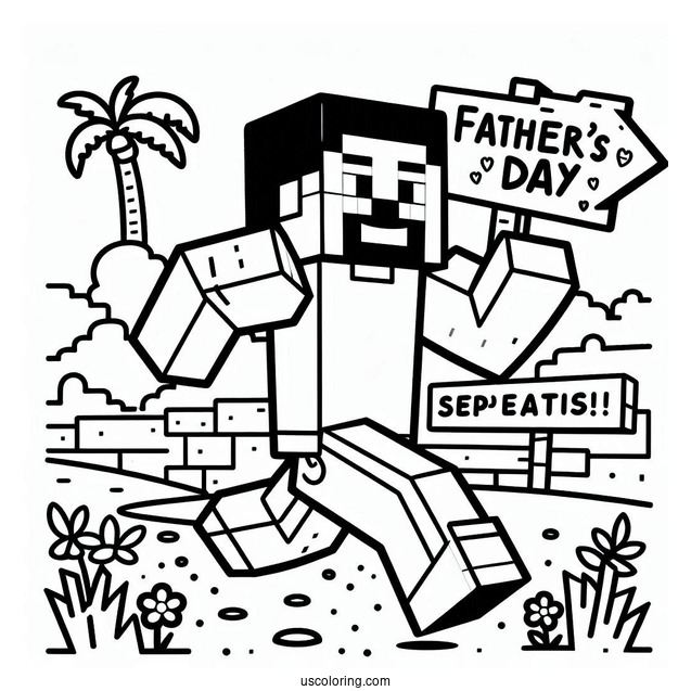 Minecraft Steve Running With Happy Father's Day Coloring Page Of Sign
