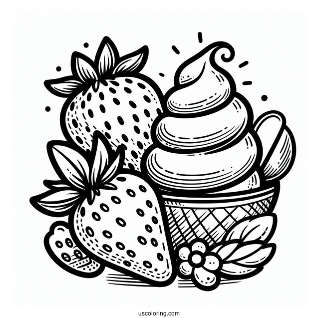 Strawberry Ice Cream Coloring Sheet