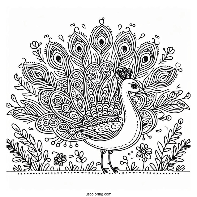 Cute Peacock Coloring Picture For Preschoolers