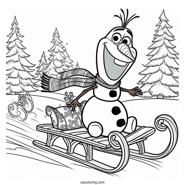 Olaf Riding A Slead In Snow To Color