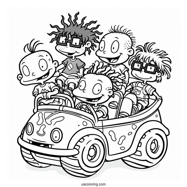 Rugrats Coloring Page Of Rugrats Dil, Tommy, Chuckie, Angelika, Lillian, And Philip On Reptar Car