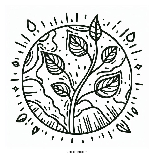Adorable Earth Sprouting Leaves Coloring Page For Kids