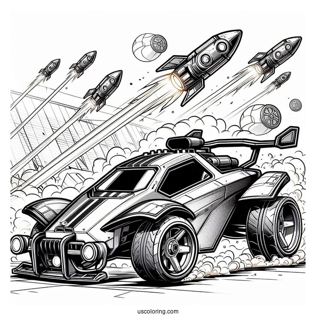 Rocket League Coloring Page Of Octane Battle Car With Rear Thrusters Blasting