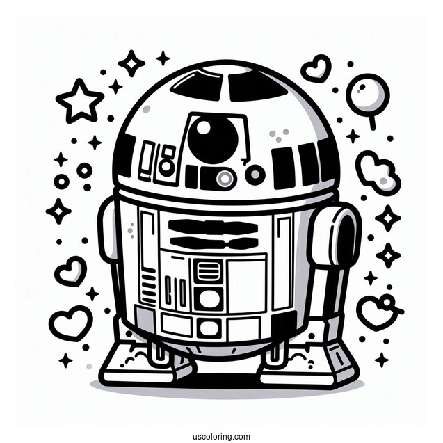 Kawaii R2 D2 Coloring Page For Kids