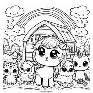 Kawaii Animals Looking Out Of Noah's Ark Coloring Page