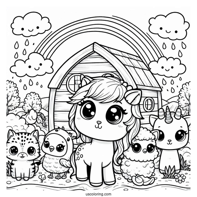 Kawaii Animals Looking Out Of Noah's Ark Coloring Page