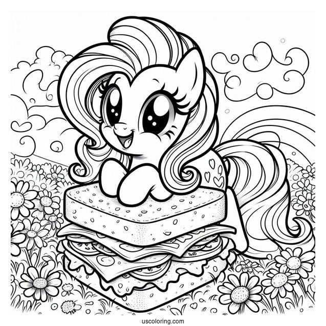 Cheese Sandwich With Pinkie Pie Coloring Page In Flower Field