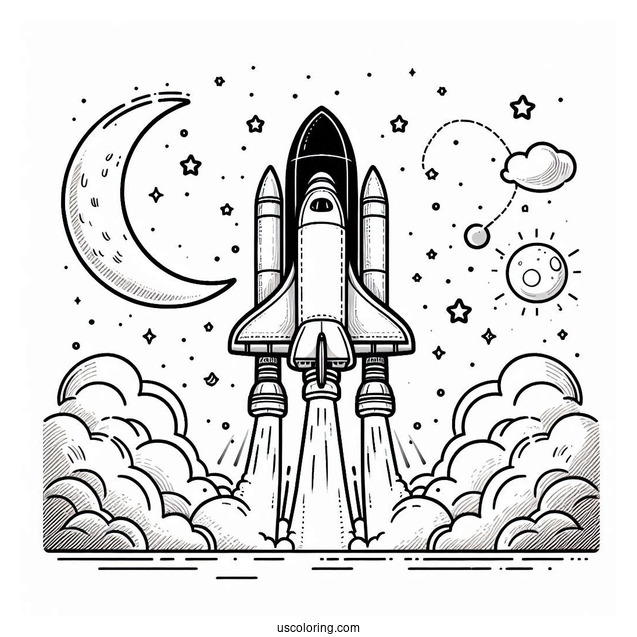 Space Shuttle Rocket Taking Off Coloring Page