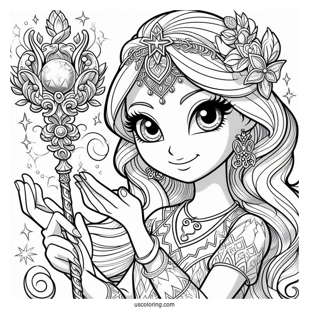 Shimmer And Shine Coloring Page Of Imma Showing Leah A Magical Staff