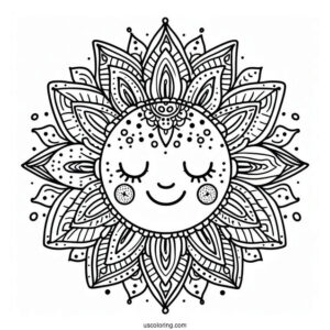 Easy Smiling Sun Mandala Coloring Page For Kids