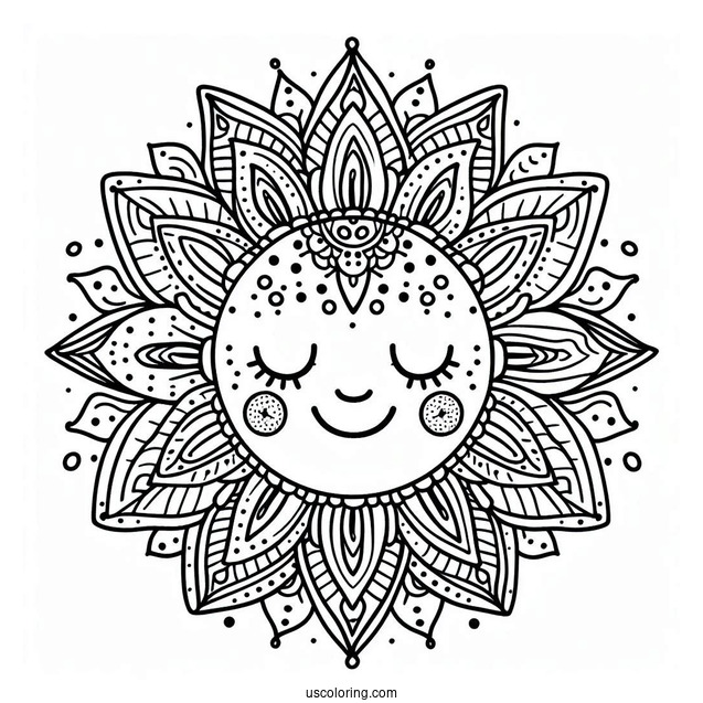 Easy Smiling Sun Mandala Coloring Page For Kids