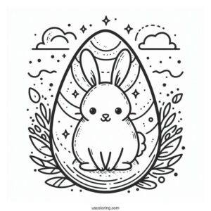 Outline Of Easter Bunny Coloring Page On Top Of Egg