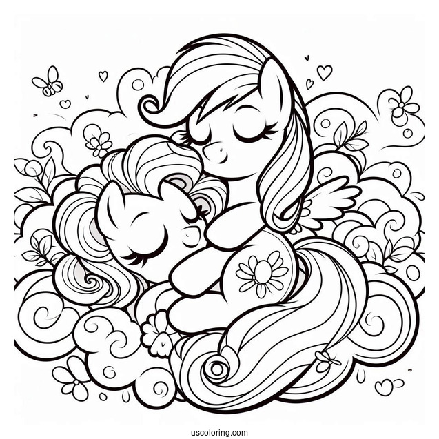 Pinkie Pie Coloring Page And Applejack Hugging On A Cloud