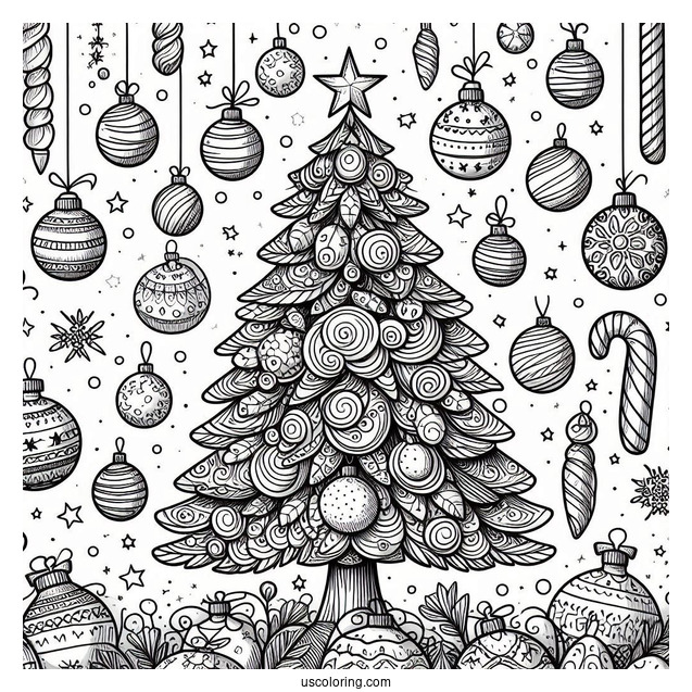 Tree Filled With Christmas Ornaments Coloring Page