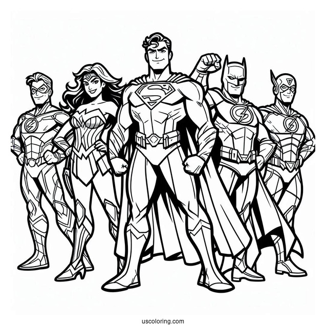 Cartoon Justice League Coloring Page With Major And Minor Characters
