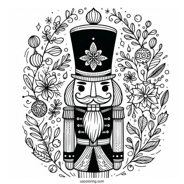 Close Up Of A Nutcracker Coloring Page With A Christmas Greeting For Kids