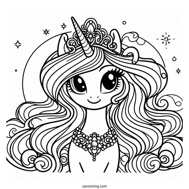 Princess Celestia Coloring Page With A Crown And Necklace