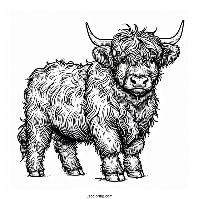 Shaggy Highland Bull Coloring Sheet