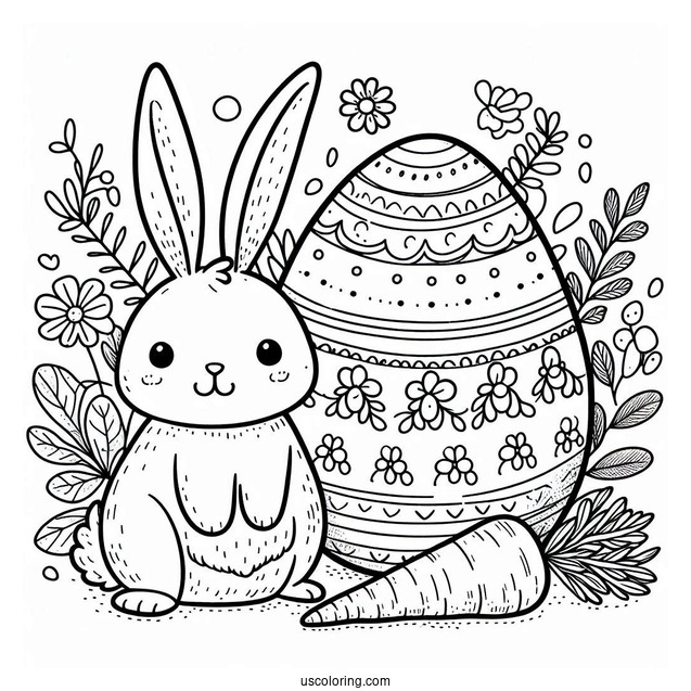Bunny And Carrots Easter Egg Coloring Sheet
