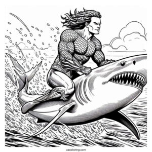 Aquaman Coloring Page Riding On A Shark
