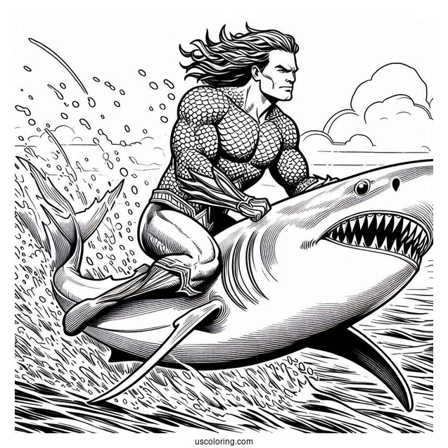 Aquaman Coloring Page Riding On A Shark