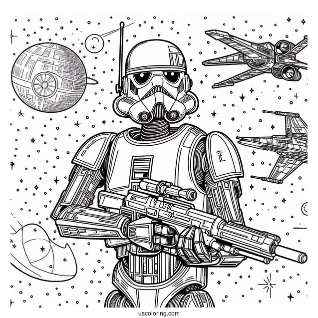 Battle Droid Holding Blaster In Starship Coloring Sheet