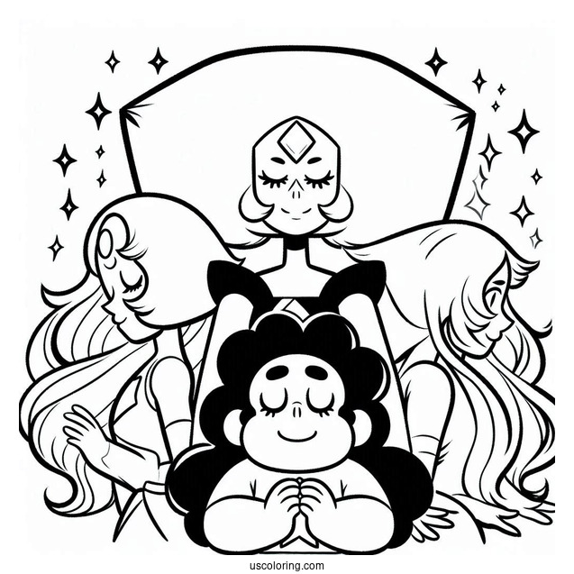 Easy Steven Universe Coloring Page Of Garnet, Amethyst, And Pearl For Kids