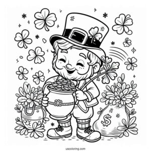 St. Patrick's Day Coloring Page Leprechaun With A Pot Of Gold