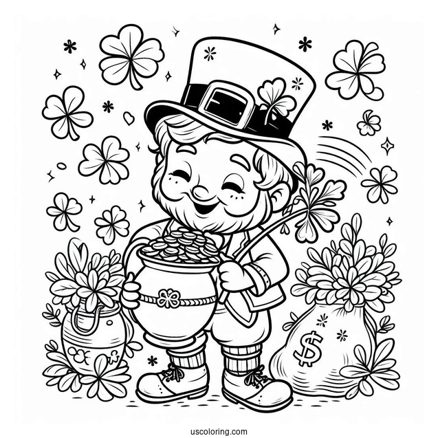 St. Patrick's Day Coloring Page Leprechaun With A Pot Of Gold