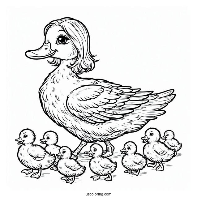 Mother Duck With Flock Of Ducklings