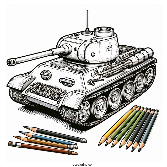 Easy T-34-76 Tank for Coloring In