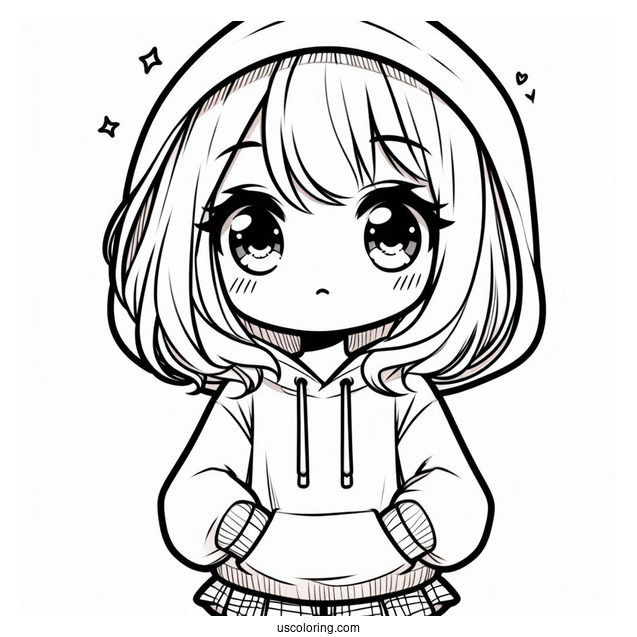 Adorable Chibi Girl Wearing A Hoodie Coloring Sheet For Preschoolers