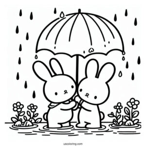 Miffy Coloring Page Of Melanie Sharing Umbrella In The Rain