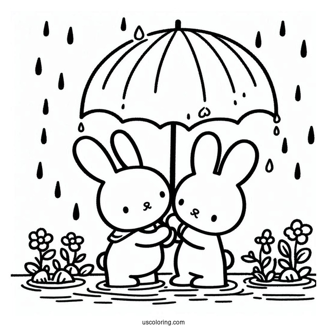 Miffy Coloring Page Of Melanie Sharing Umbrella In The Rain