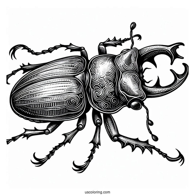 Stag Beetle Coloring Page With Textured Exoskeleton