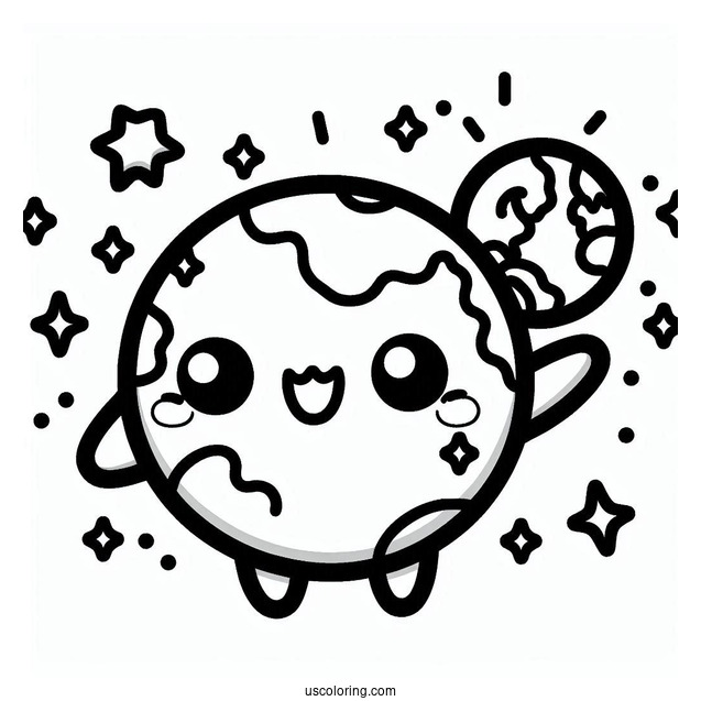 Kawaii Earth Waving Coloring Sheet For Preschoolers