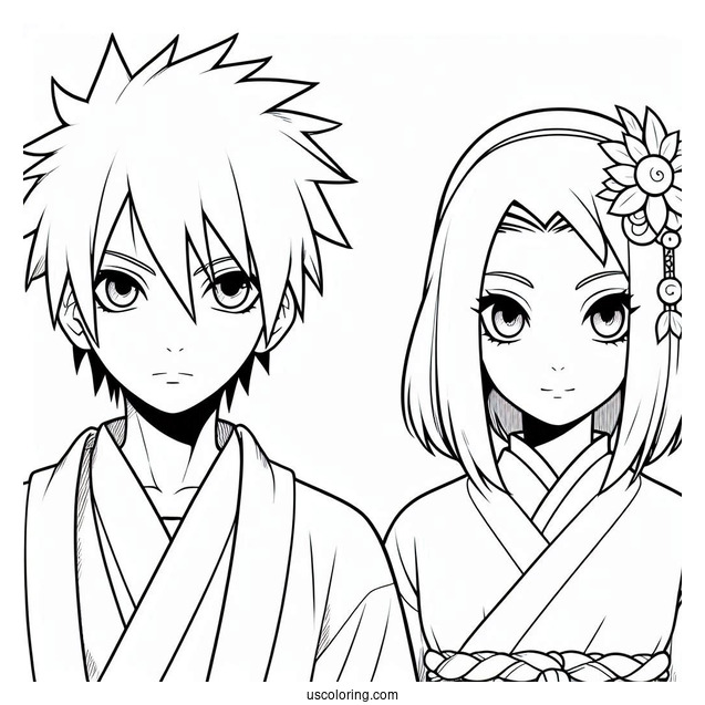 Sakura And Sasuke Coloring Page In Modern Clothes