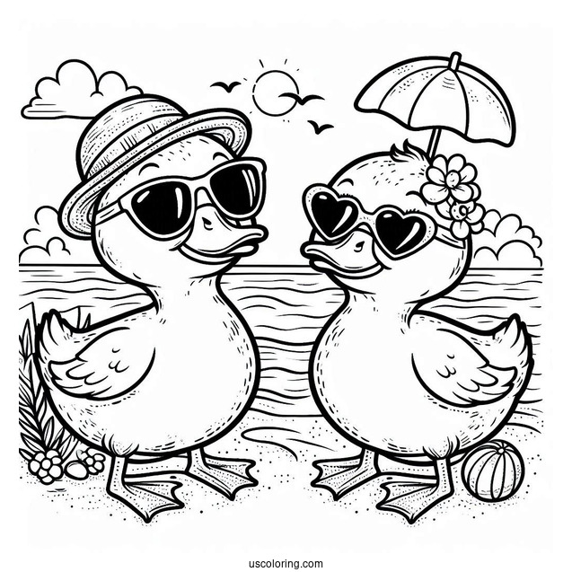 Two Ducks Wearing Sunglasses At The Beach