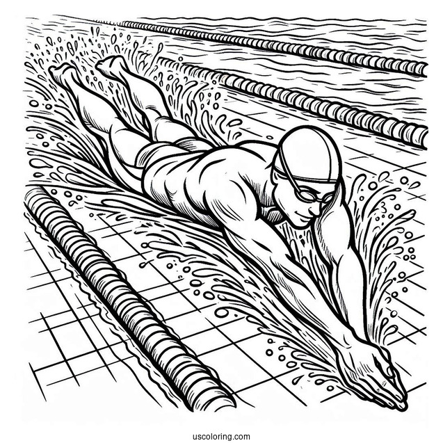 Swimming Coloring Page Racing In The Pool
