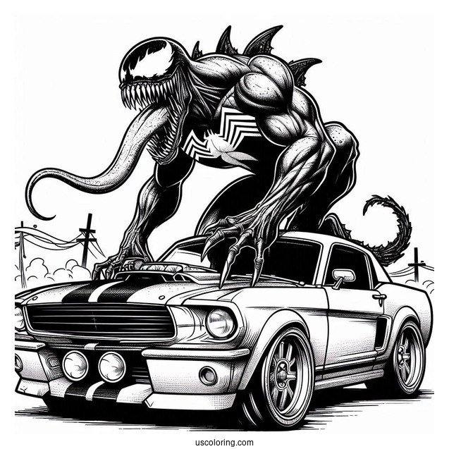 Carnage Coloring Page Growling On Top Of Car