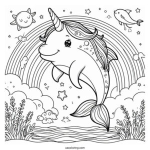 Unicorn Dolphin Coloring Page For Kids