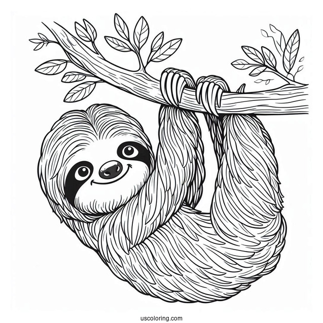 Adult Sloth Smiling And Hanging From Tree