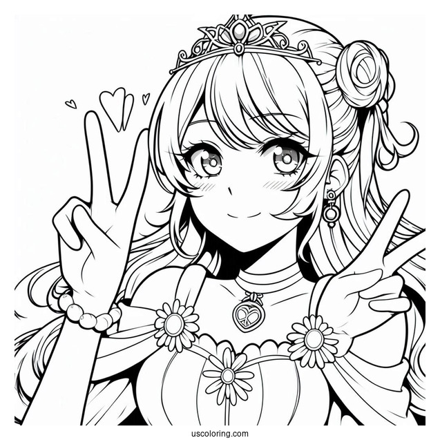 Anime Princess Daisy Coloring Page Making Peace Sign