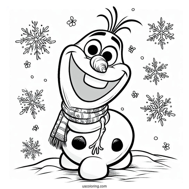 Happy Olaf With Snow Coloring Sheet