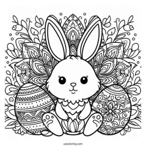 Easter Bunny Coloring Page And Egg Mandala For Kids