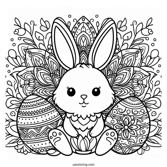 Easter Bunny Coloring Page And Egg Mandala For Kids