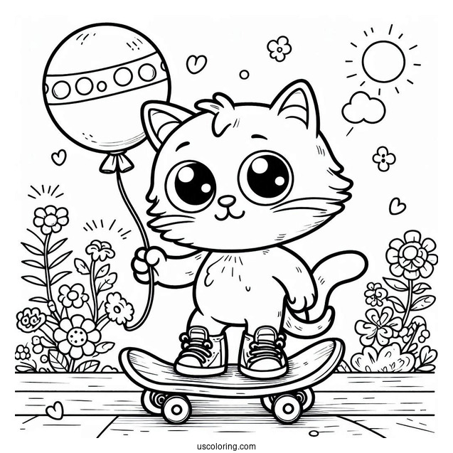 Talented Pete The Cat On a Skateboard Holding a Balloon