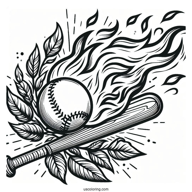 Flaming Baseball To Color For Kids